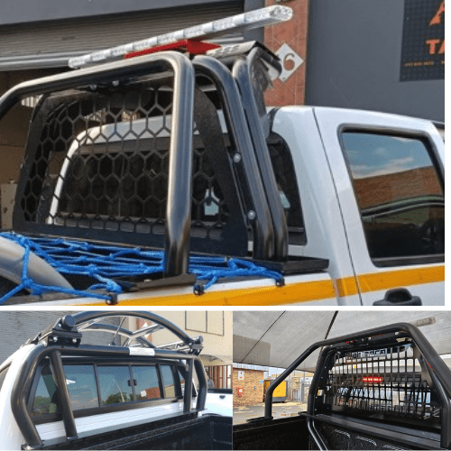 Truck with protective mesh and rack